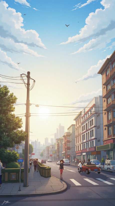 卡通城市街道_源文件下载_PNG格式_864X1536像素-动漫,街道,阳光-作品编号:2025051115442758-志设-zs9.com