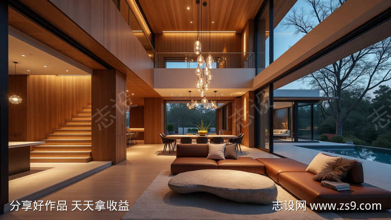 现代复式别墅客厅