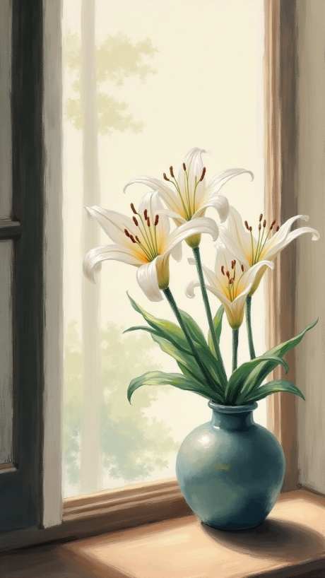 手绘风百合花_源文件下载_PNG格式_864X1536像素-花瓶,插画,室内-作品编号:2025051115448328-志设-zs9.com
