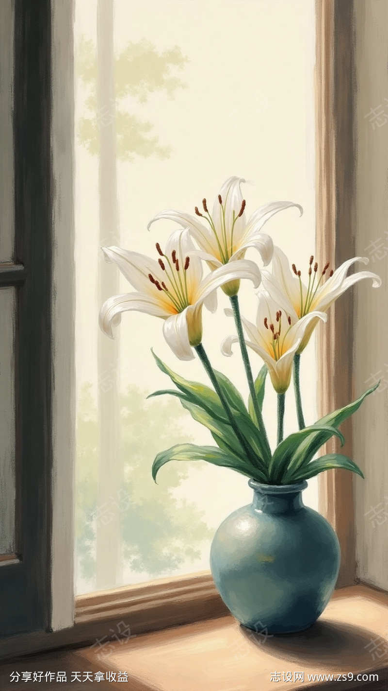 手绘风百合花