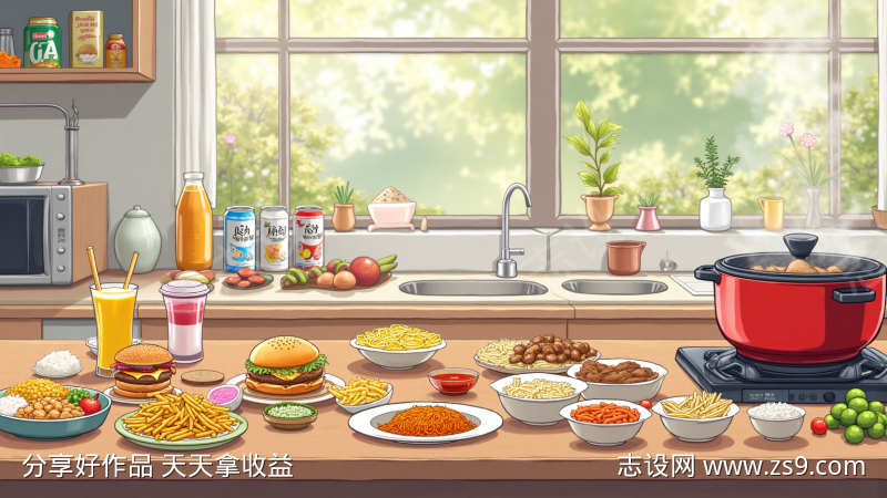 在厨房桌子上的美食
