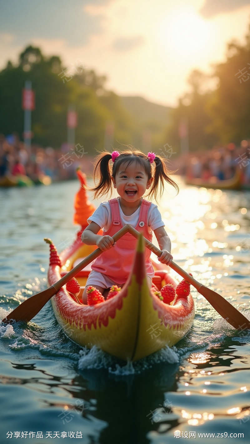 小孩划龙舟
