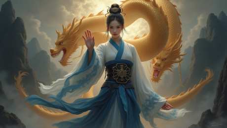 女子降龙插画_源文件下载_PNG格式_1536X864像素-古装,自信,龙-作品编号:2025051115487158-志设-zs9.com