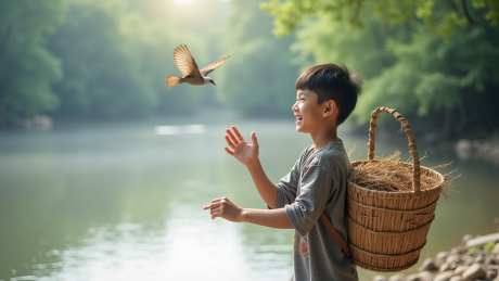 男孩和小鸟对话_源文件下载_PNG格式_1536X864像素-男孩,小鸟,动物-作品编号:2025051118228967-志设-zs9.com