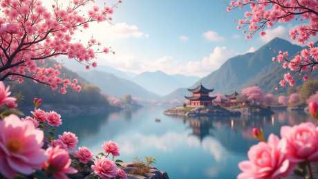 世外桃源风景_源文件下载_PNG格式_1536X864像素-河流,远山,倒影-作品编号:2025051118238310-志设-zs9.com