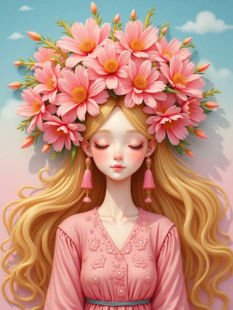 戴花环的女孩_源文件下载_PNG格式_960X1280像素-粉衣,金发,花环-作品编号:2025051414519437-志设-zs9.com