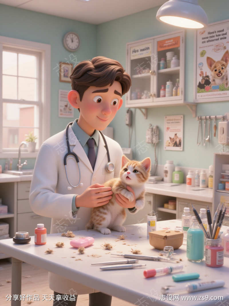 正在给猫做检查的兽医