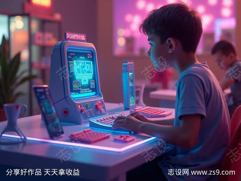 玩电脑游戏的男孩