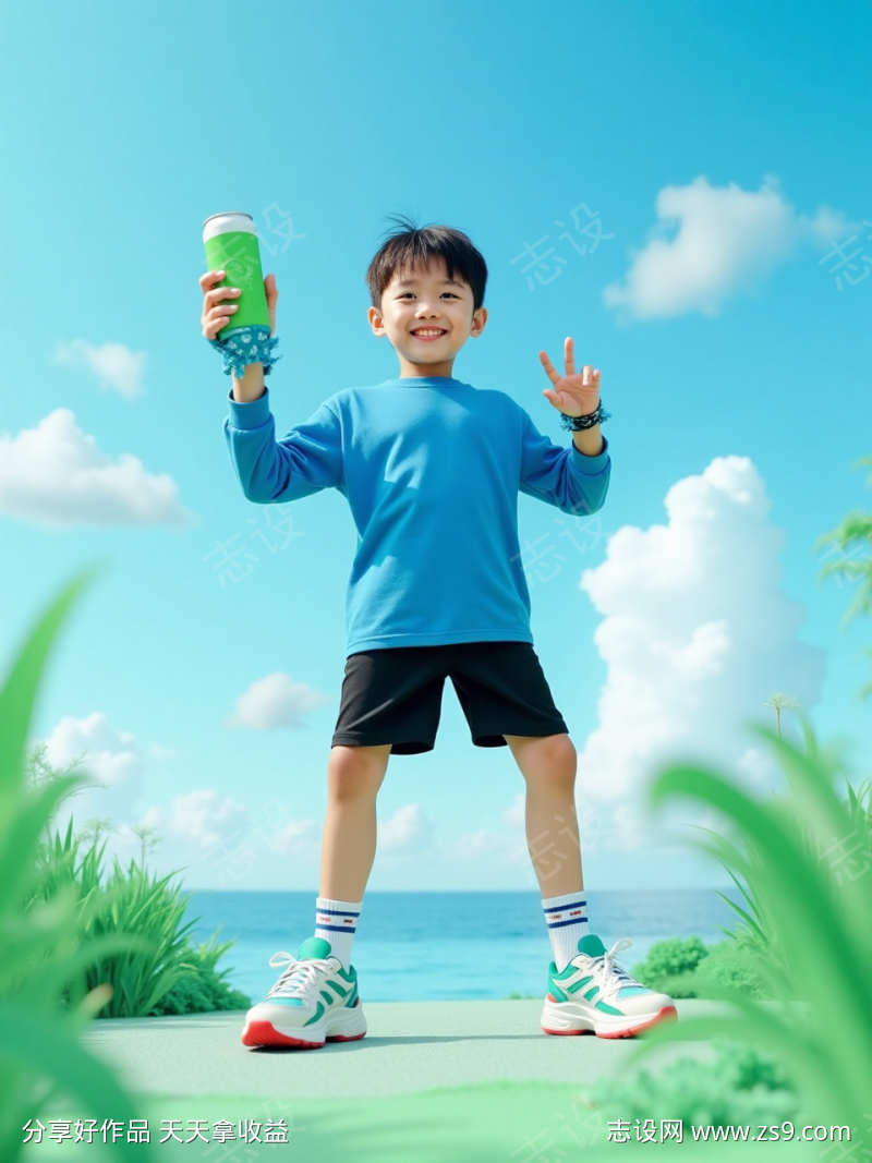 蓝色上衣男孩