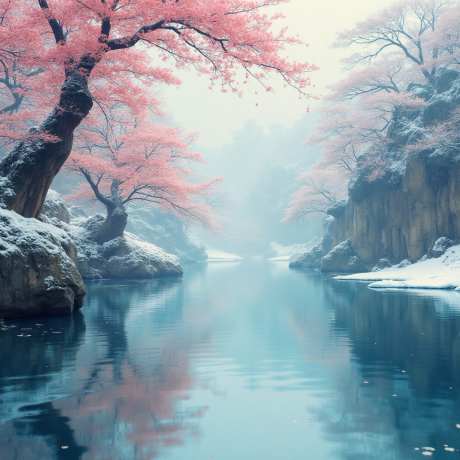 冬日雪景图_源文件下载_PNG格式_1024X1024像素-水面,樱花,雪景-作品编号:2025051715028608-志设-zs9.com