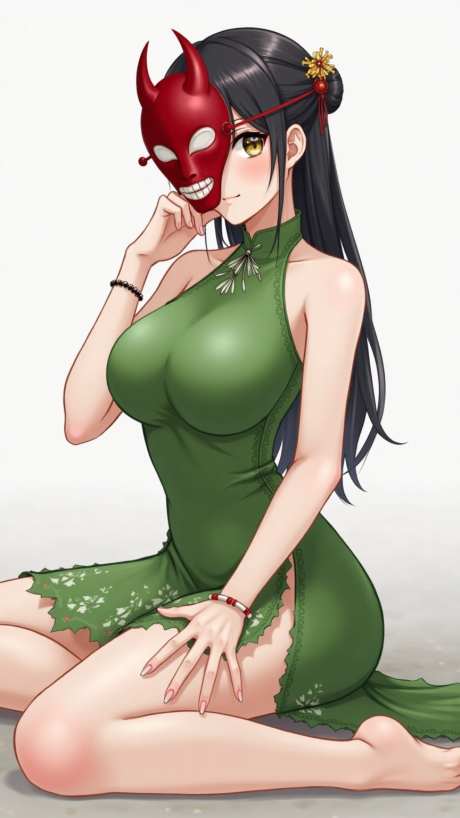 动漫鬼面少女_AI图片下载_euler采样_864X1536像素-卡通,黑发,面具-作品编号:2025051715224328-志设-zs9.com