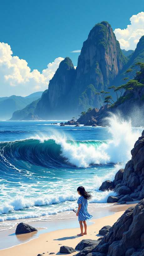 海边散步图_AI图片下载_euler采样_864X1536像素-海浪,沙滩,礁石-作品编号:2025051715342782-志设-zs9.com