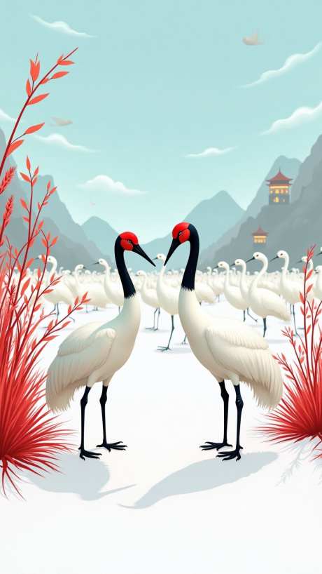 丹顶鹤福雕_AI图片下载_euler采样_864X1536像素-亭子,叶子,芦苇-作品编号:2025051715451009-志设-zs9.com