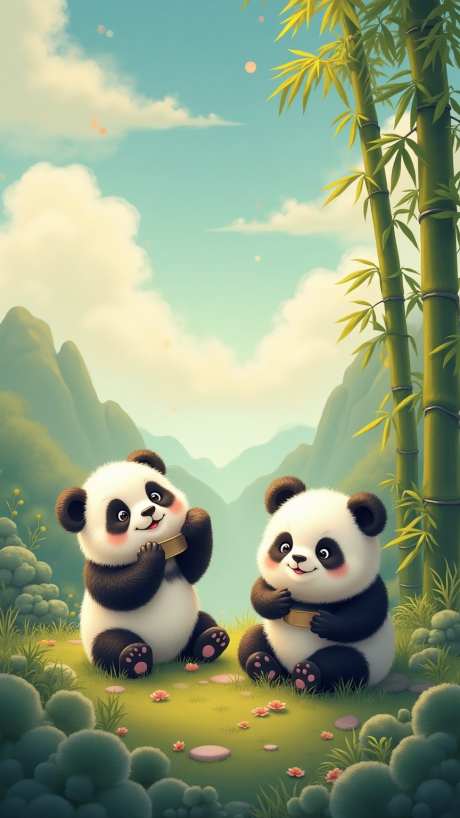 熊猫吃竹子_源文件下载_PNG格式_864X1536像素-风景,飘云,竹子-作品编号:2025051715588296-志设-zs9.com