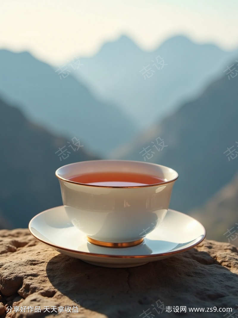 石头上的红茶茶杯