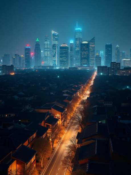 胡同和摩天大楼_AI图片下载_euler采样_960X1280像素-夜晚,胡同,城市-作品编号:2025051716557149-志设-zs9.com