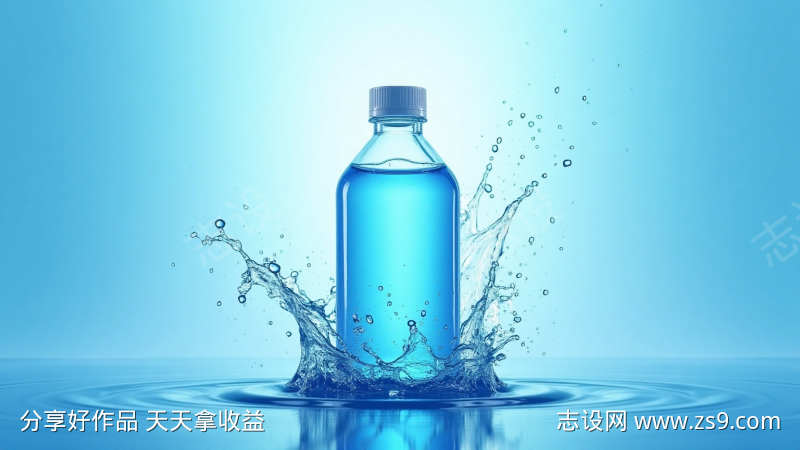 装满蓝色液体的透明玻璃瓶