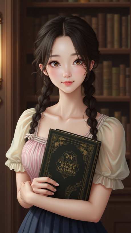 图书馆里的女孩_AI图片下载_euler采样_864X1536像素-书本,图书馆,麻花辫-作品编号:2025051814464406-志设-zs9.com