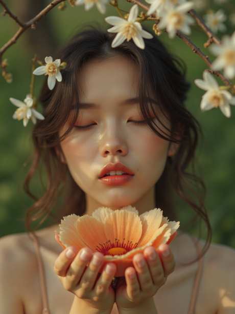 女人捧花摄影_AI图片下载_euler采样_960X1280像素-树林,摄影,捧花-作品编号:2025051816171938-志设-zs9.com