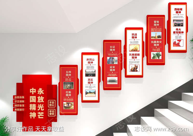 中国精神党建楼梯文化墙