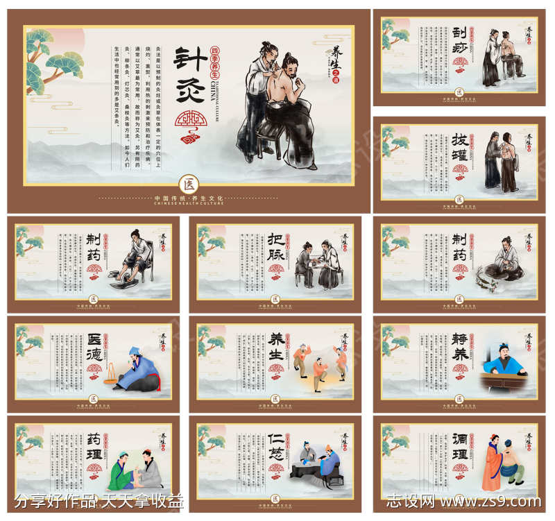 中国古风中医养生挂画展板
