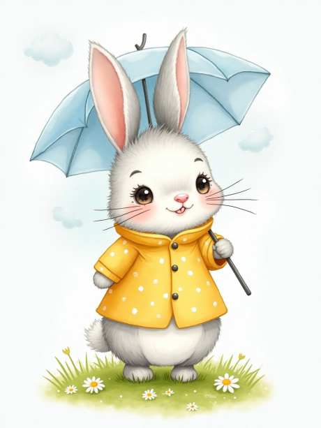 撑雨伞的兔子_AI图片下载_euler采样_960X1280像素-草地,黄色,雨伞-作品编号:2025052111485353-志设-zs9.com