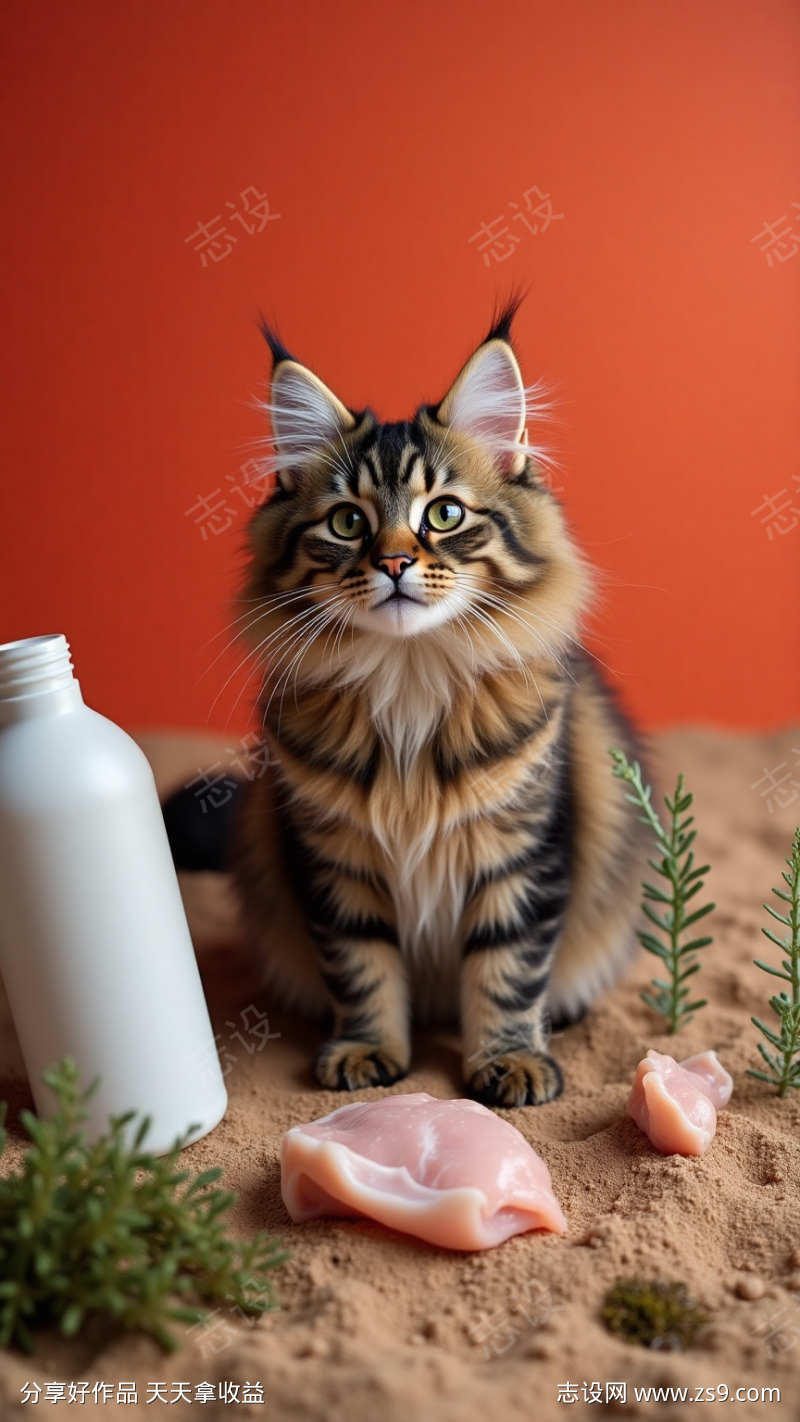 沙地上的猫咪模特