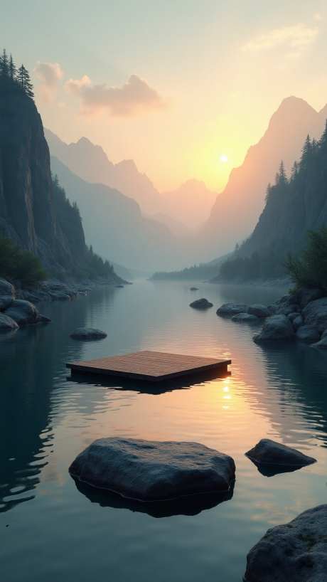 湖面上的平台_AI图片下载_euler采样_864X1536像素-风景,日落,平台-作品编号:2025052117082941-志设-zs9.com