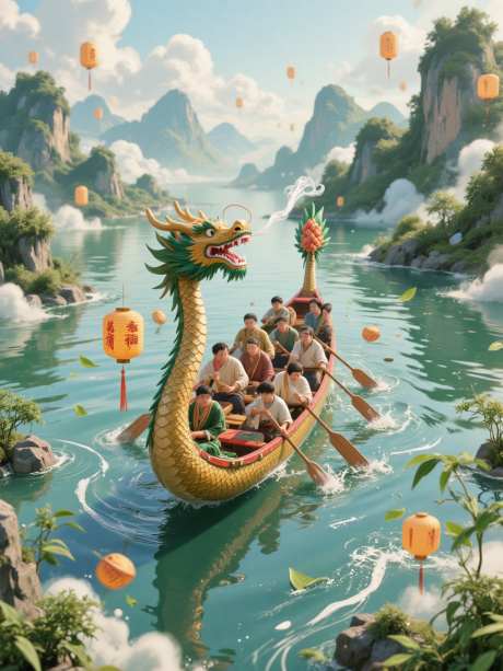 一群人在划龙舟_AI图片下载_euler采样_960X1280像素-端午,船,山水-作品编号:2025052215492014-志设-zs9.com