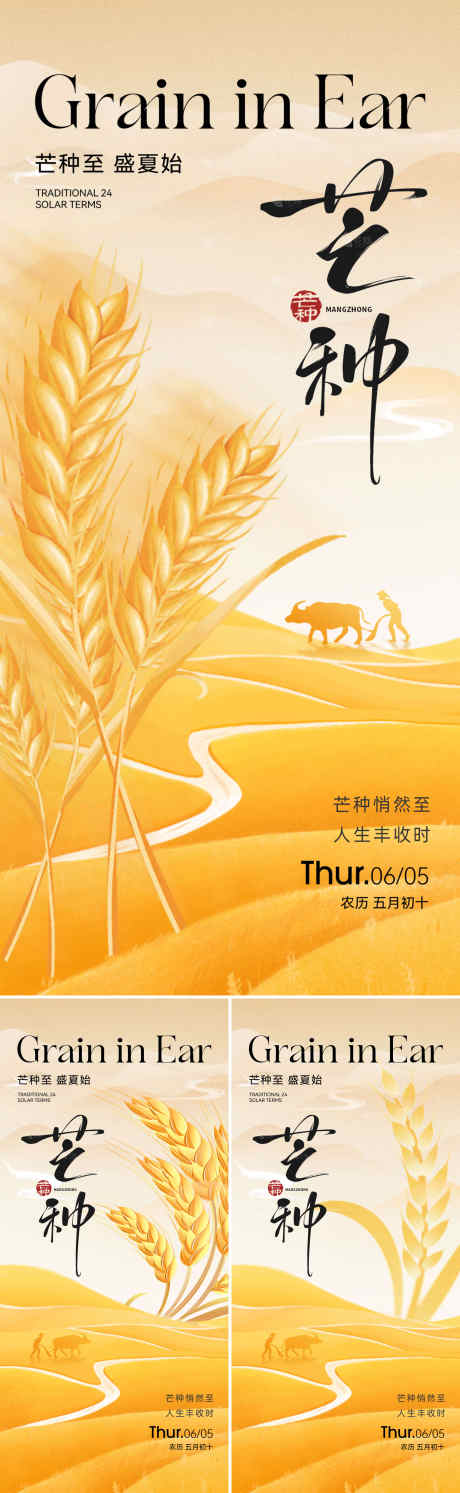 二十四节气芒种海报_源文件下载_PSD格式_3000X9740像素-插画,田地,剪影-作品编号:2025052310294443-志设-zs9.com
