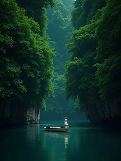 小船漂浮在水面上_AI图片下载_euler采样_960X1280像素-绿树,峡谷,水面-作品编号:2025052317283156-志设-zs9.com