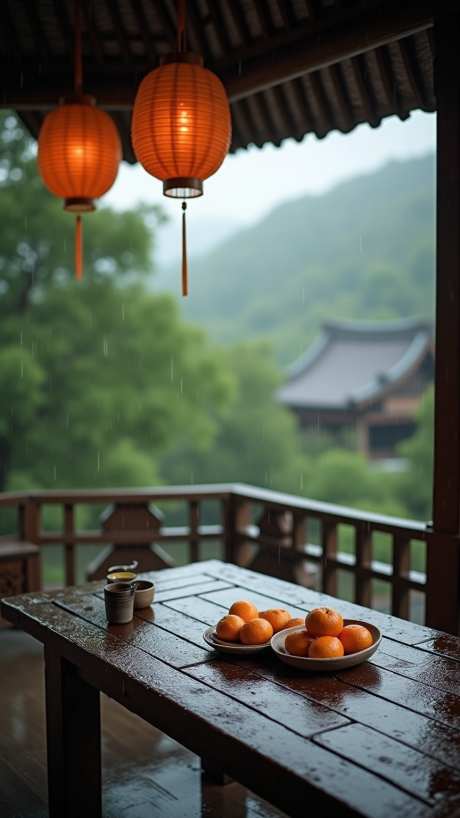 宁静的户外环境_AI图片下载_euler采样_864X1536像素-亭子,灯笼,橙子-作品编号:2025052317365176-志设-zs9.com