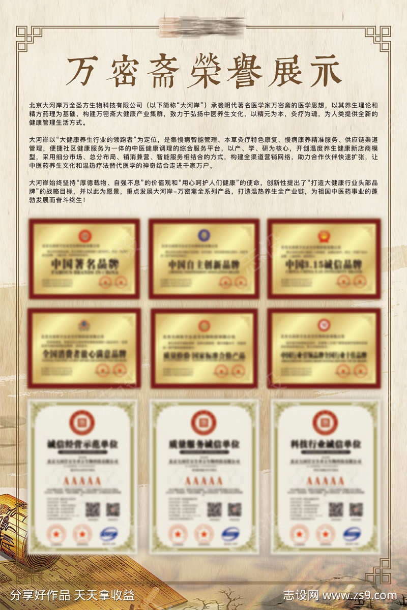 中医理疗养生馆荣誉展示海报