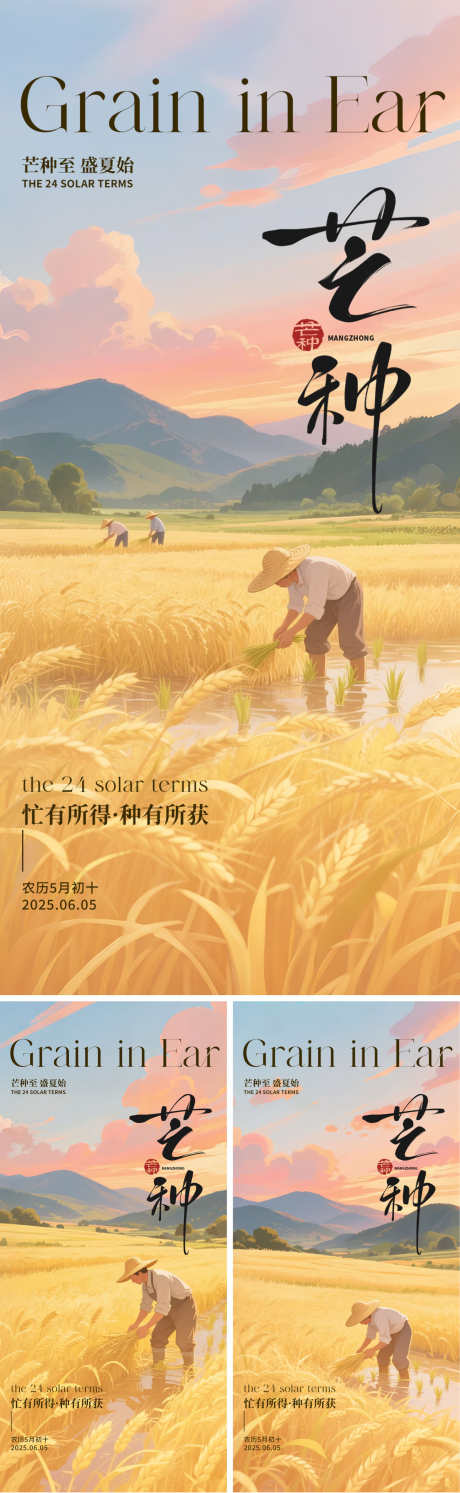 芒种插画节气海报_源文件下载_PSD格式_1500X4870像素-农民,稻田,系列-作品编号:2025052316522634-设计素材-www.shejisc.cn