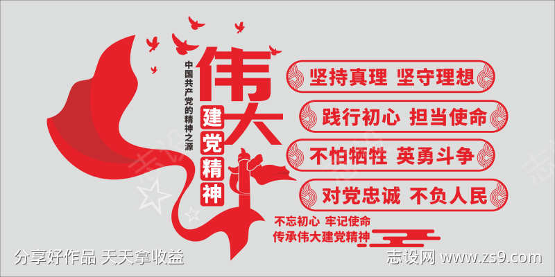 伟大建党精神竖版党建室文化墙