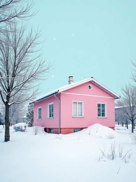 粉红色房子_AI图片下载_euler采样_960X1280像素-窗户,树木,雪地-作品编号:2025052411545874-志设-zs9.com