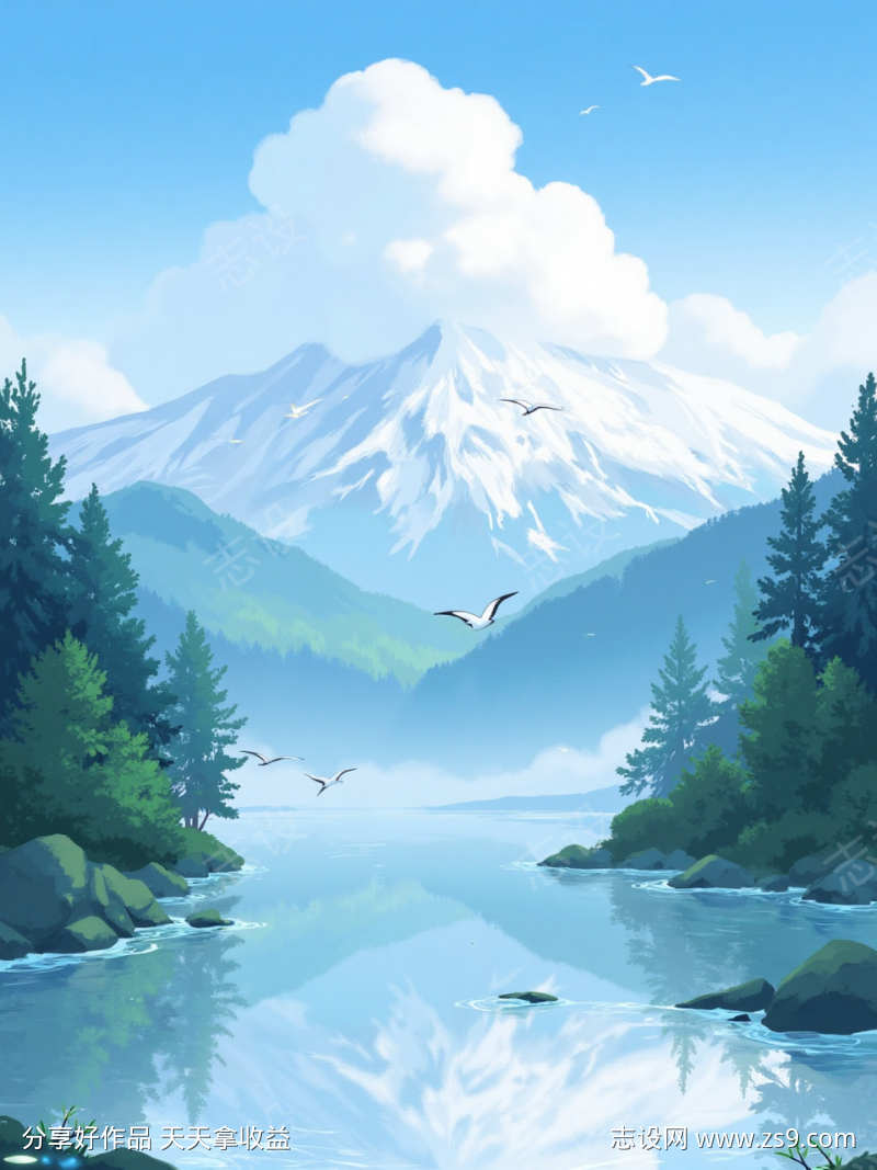 河流山脉插画