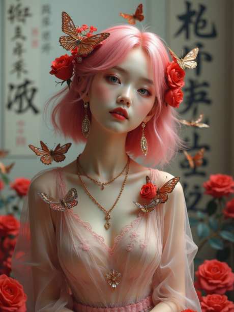 蝴蝶花朵女孩_AI图片下载_euler采样_960X1280像素-书法,女孩,花朵-作品编号:2025052414269815-志设-zs9.com