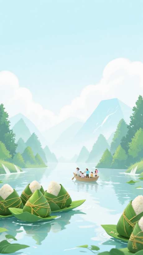 端午粽子插画_AI图片下载_euler采样_864X1536像素-天空,远山,划船-作品编号:2025052415263428-志设-zs9.com