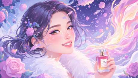 化妆品插画宣传_AI图片下载_euler采样_1536X864像素-香水,少女,插画-作品编号:2025052417049573-志设-zs9.com