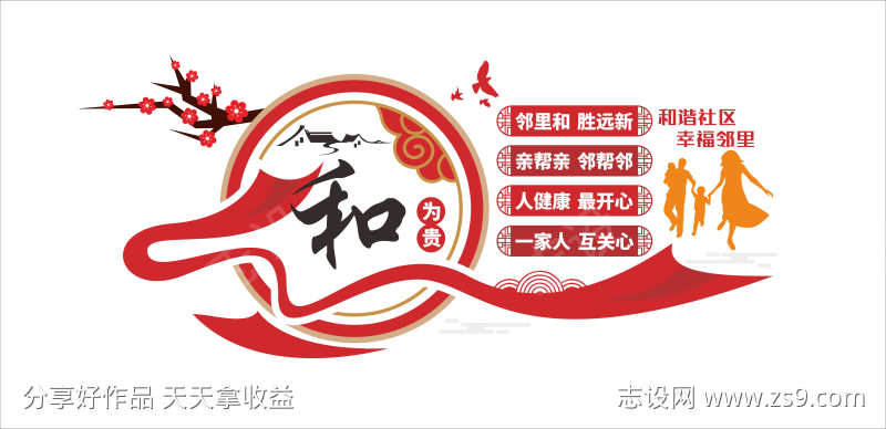 以和为贵爱在邻里和谐文明社区建设文化墙
