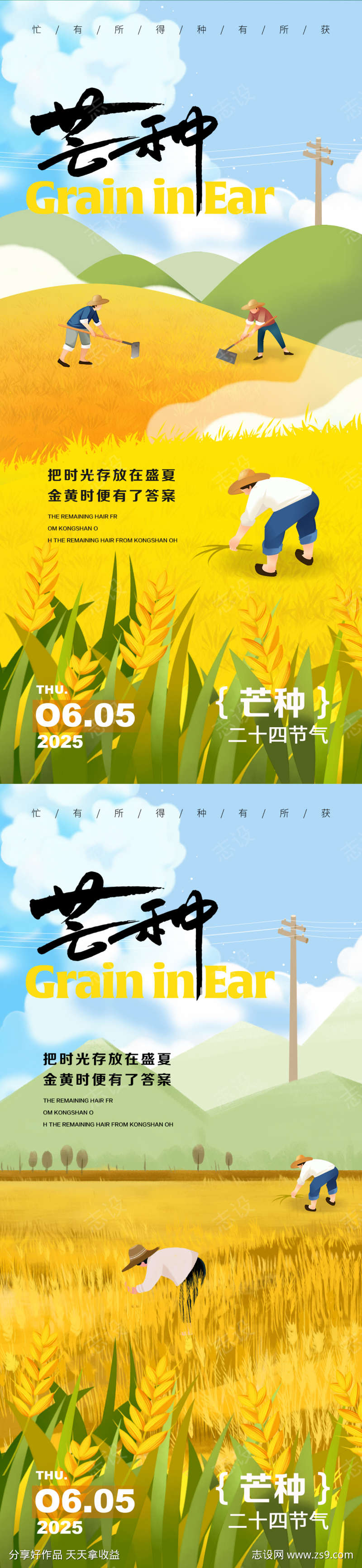 芒种节气插画海报