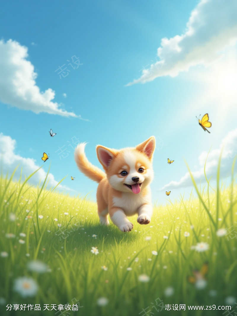 小狗在草地上嬉戏