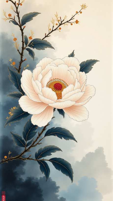 水墨牡丹卷轴_AI图片下载_euler采样_864X1536像素-花朵,牡丹,插画-作品编号:2025052714196509-志设-zs9.com