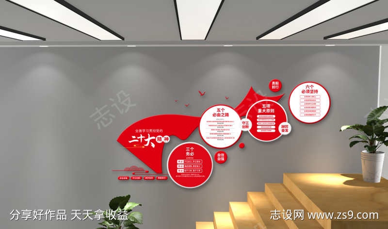 学习贯彻党的二十大精神文化墙党建楼梯文化