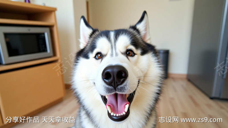 对着镜头开心的小狗