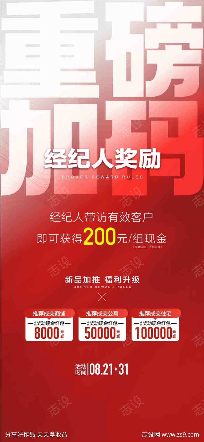 重磅加码经纪人奖励平台渠道活动海报