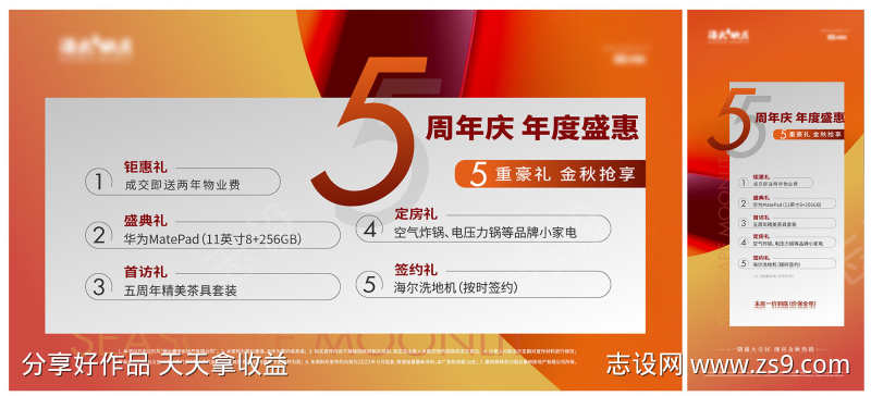 地产购房5重礼促销热销物料