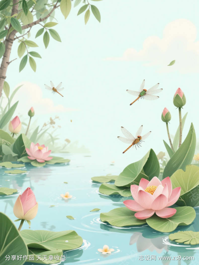 夏日荷花插画