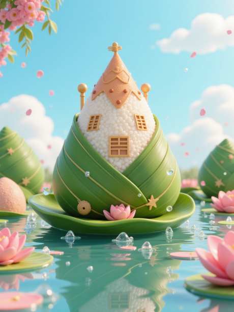 3d渲染城堡粽子_AI图片下载_euler采样_960X1280像素-电商,荷花,3d-作品编号:2025060119109949-志设-zs9.com
